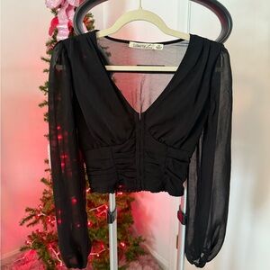 Liberty Love Black V-Neck Sheer Blouse